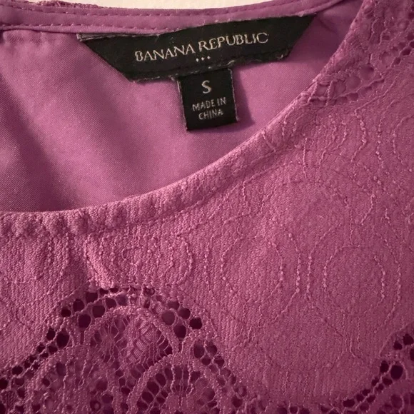 Banana Republic | Lilac Lace Striped Short Sleeve Top | Size S - Picture 5 of 6